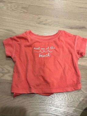 Cat & Jack Coral Short Sleeve Tee with White Beach Script